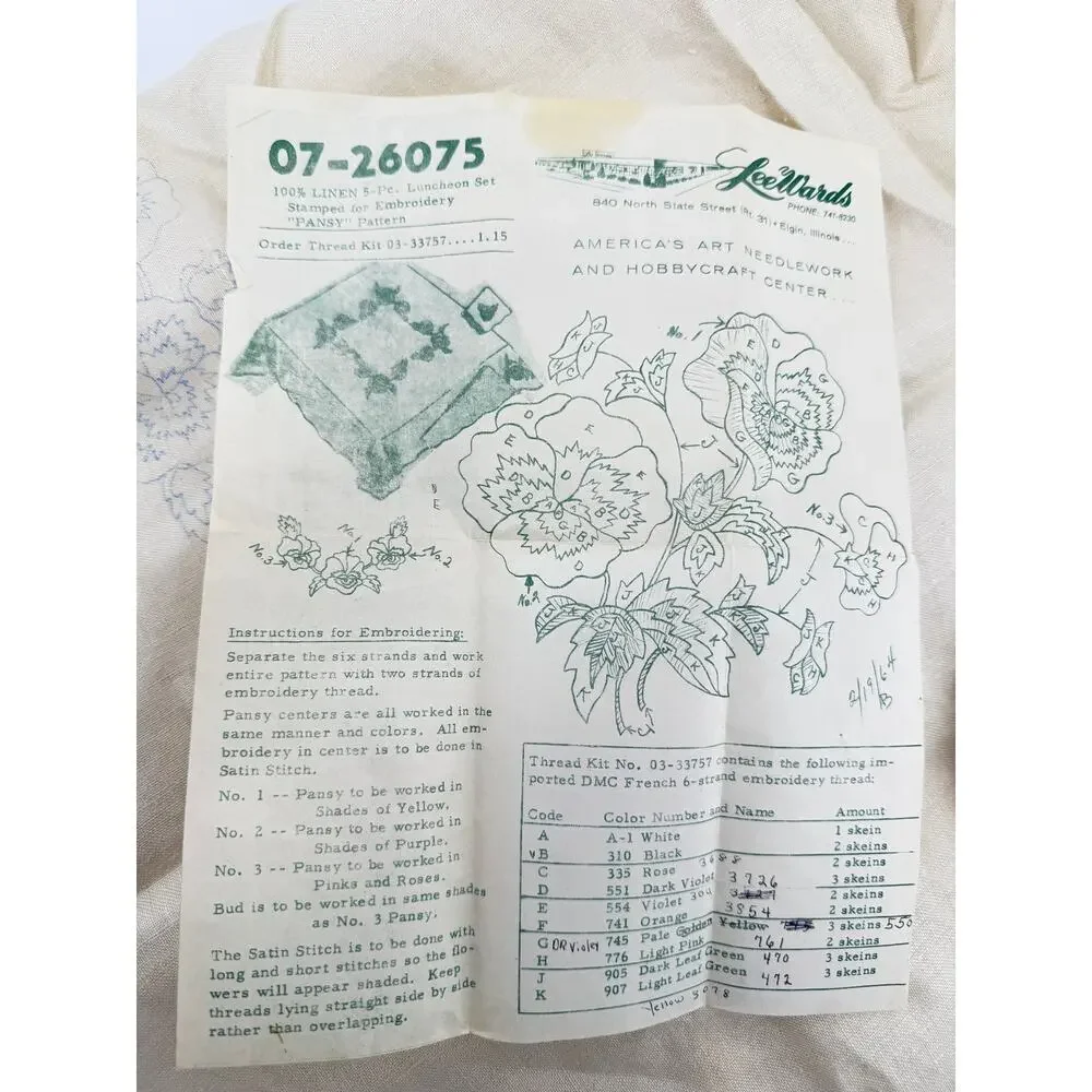 Vintage Embroidery Kit Linen Tablecloth Napkins Hand Floral Open No Thread